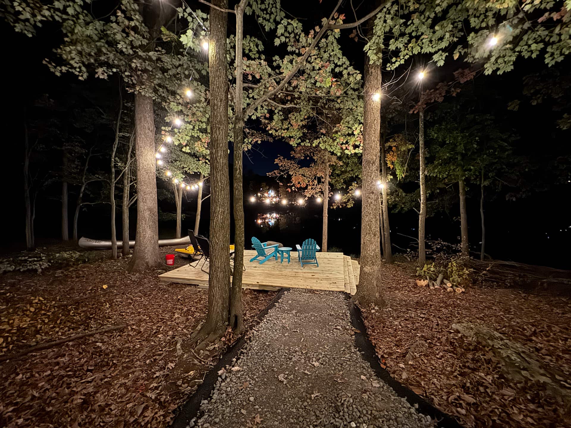 Landscaped path to lake deck